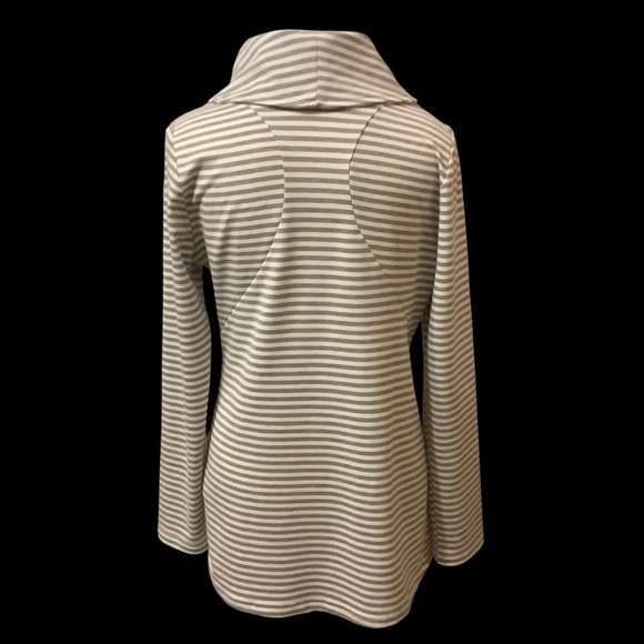 ANDREE BY UNIT GRAY & WHITE STRIPE COWL SIDE ZIP-UP SWEATER / Size S - Picture 3 of 11